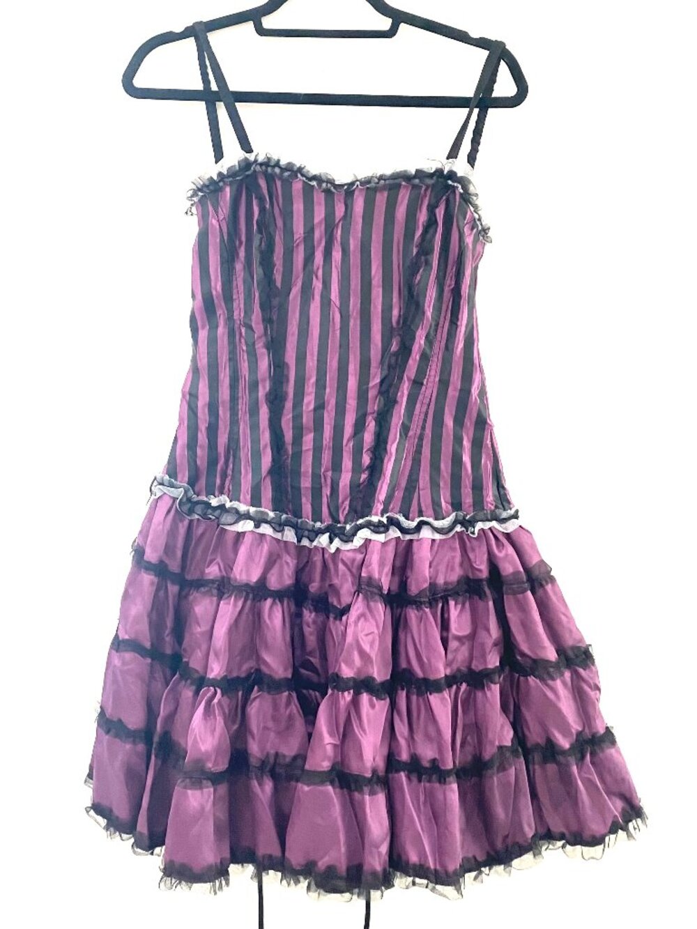 Vintage Alternative Gothic Striped Layered Ruffle Mini Dress Size M for Haloween